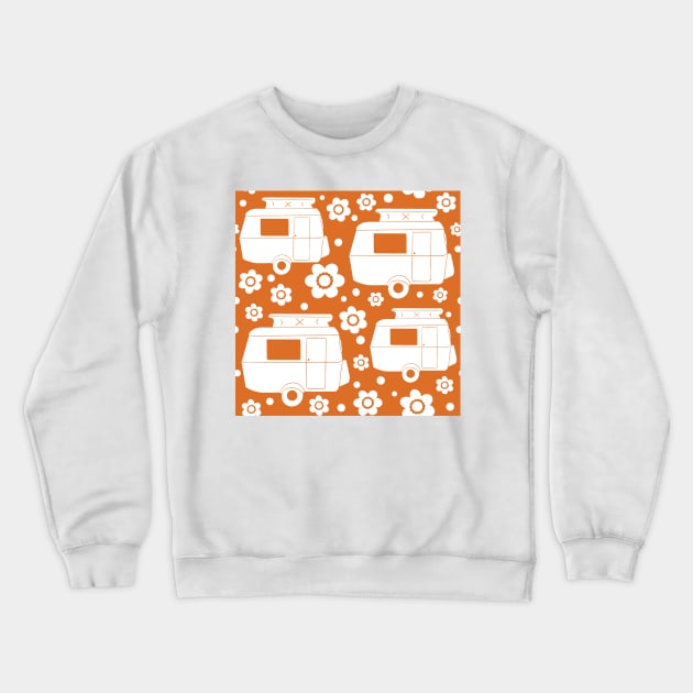 Daisy Polka Dot Vintage Caravan Pattern in Orange and White Crewneck Sweatshirt by NattyDesigns